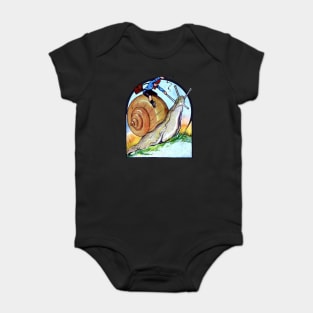 Cottagecore Vintage Little Boy Riding a Garden Snail Fantasy Baby Bodysuit